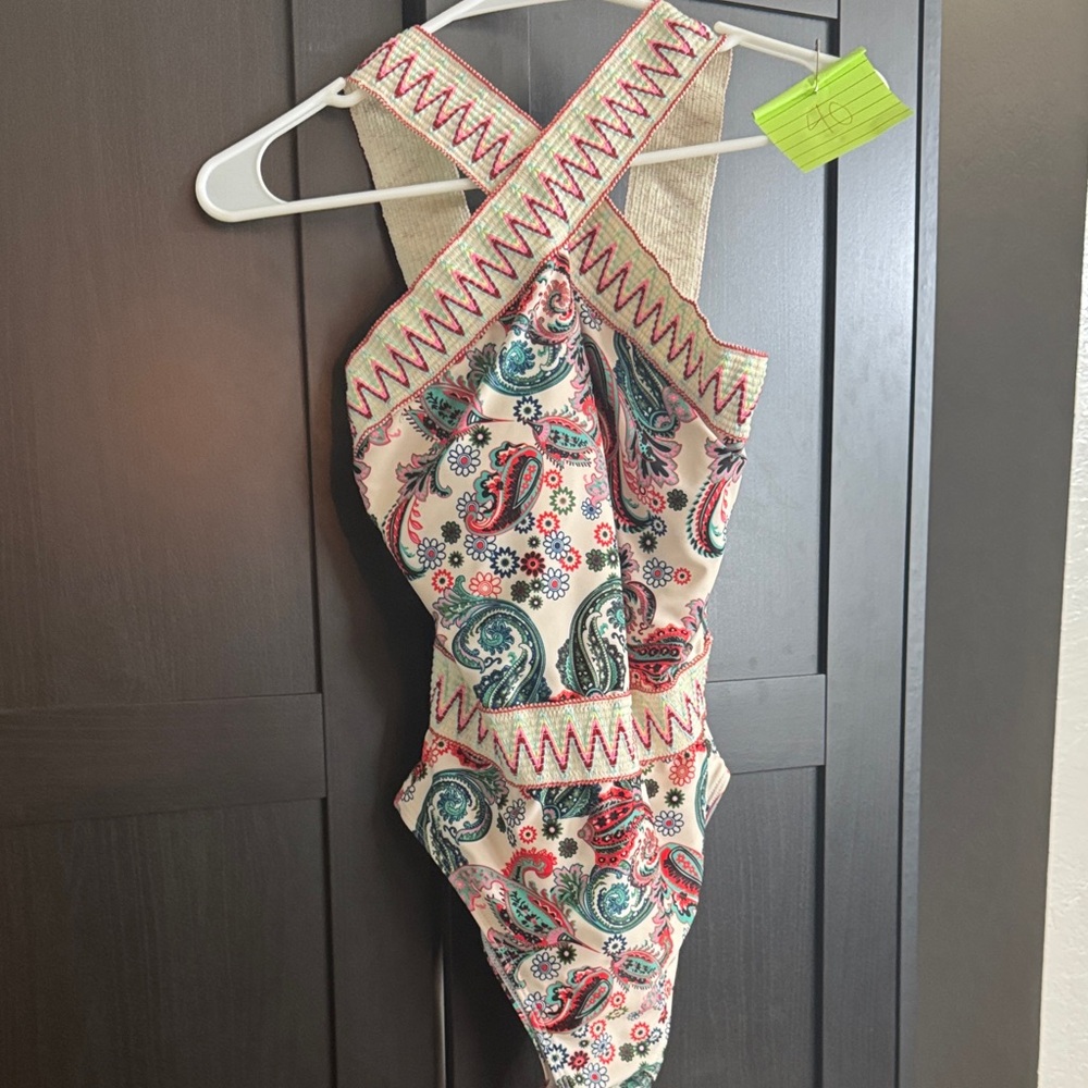 Paisley Print Swimsuit with Cross Back